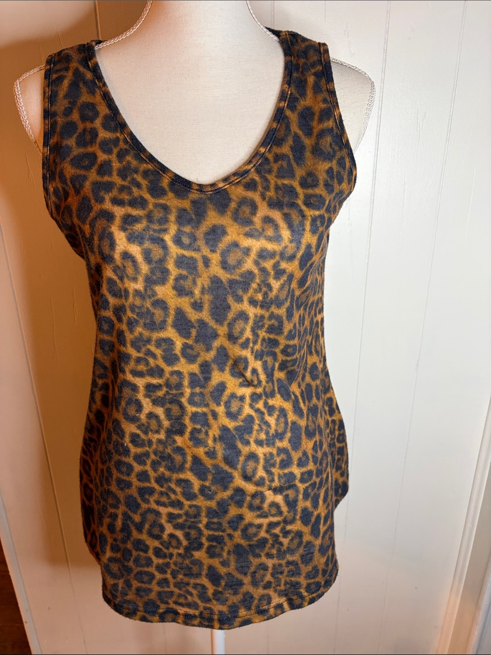 L&B Lucky Blessed Brown Leopard Print Tank Top Size S